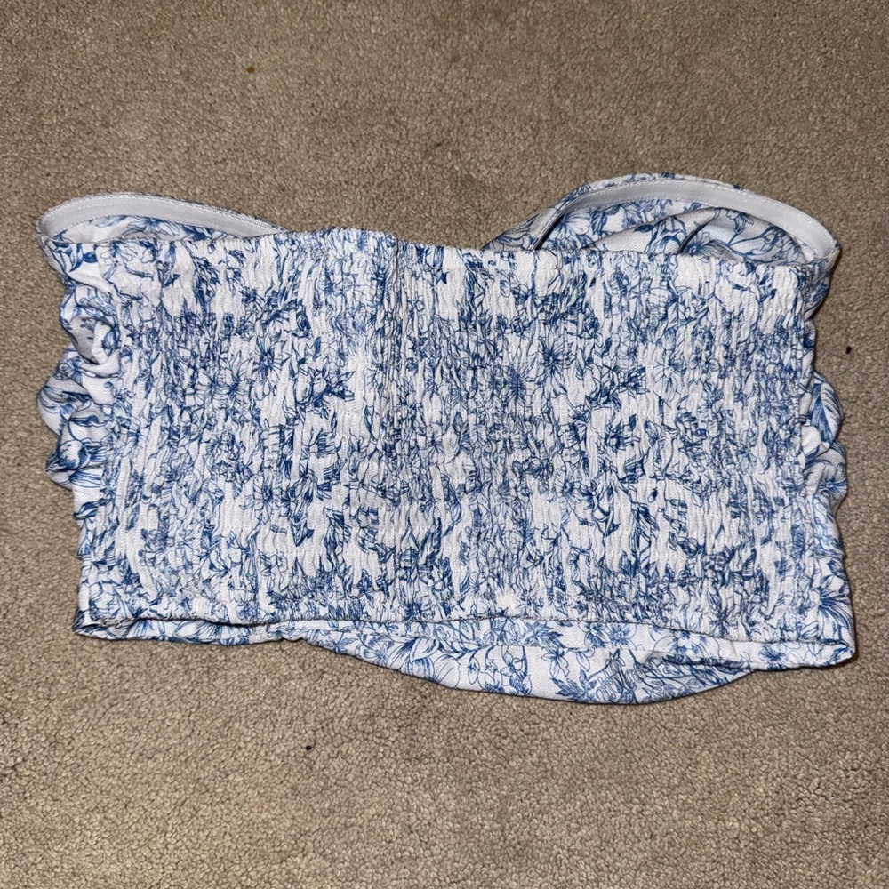 Blue and White Smocked Tube Top